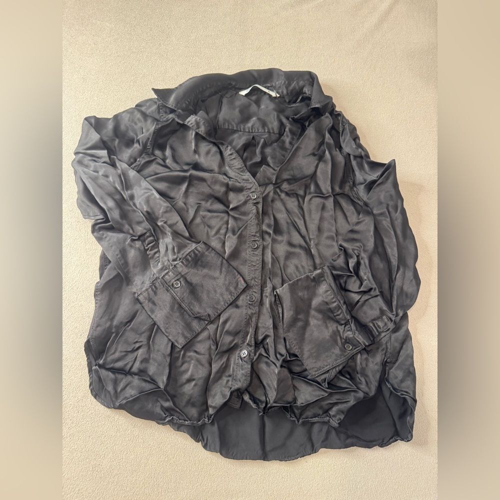 Zara Women's Black Satin Like Button Up Blouse Size XL